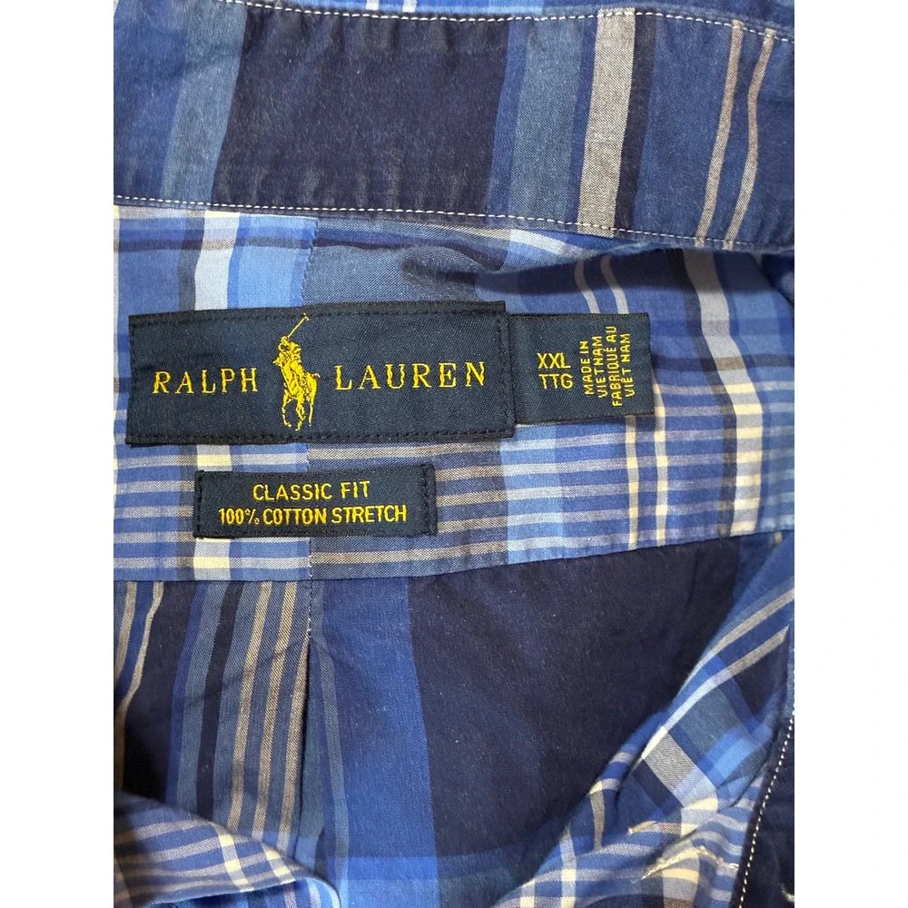 Polo Ralph Lauren Mens XXL Blue Plaid Classic Cotton Stretch Shirt 710759291008